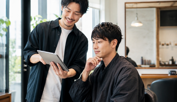 お客様へカウンセリングする美容師